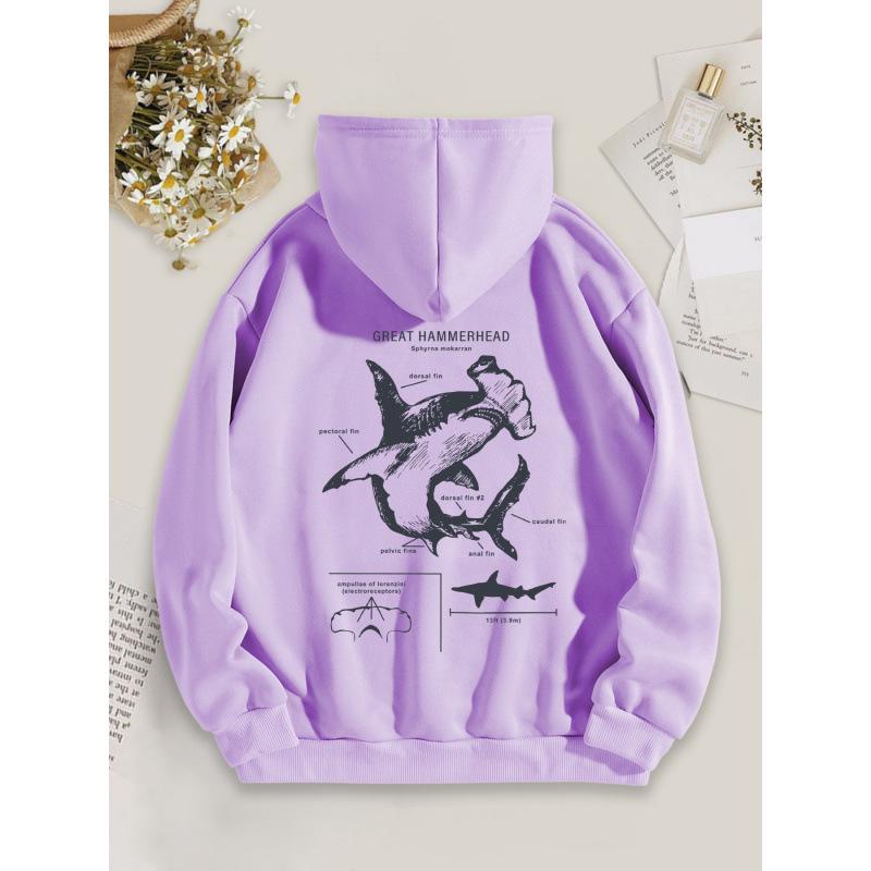2025 Multi-color Shark Print Women's Hooded Sweatshirt