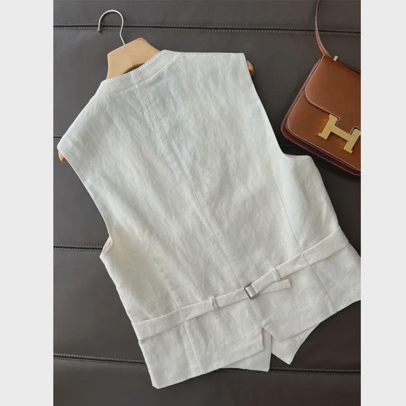 2024 Autumn Fashion Cotton-Linen Suit: Vest & Wide-Leg Pants Set