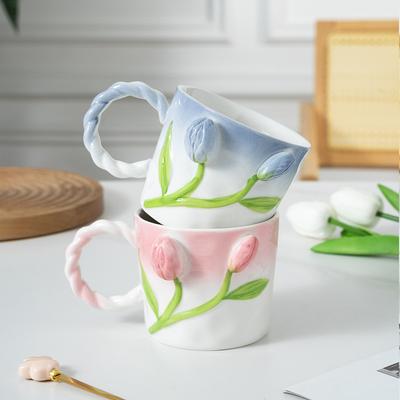 Ins Three-Dimensional Relief Tulip Mug Ceramic Water Cup Coffee Cup Souvenir Gift Art Creative Gift