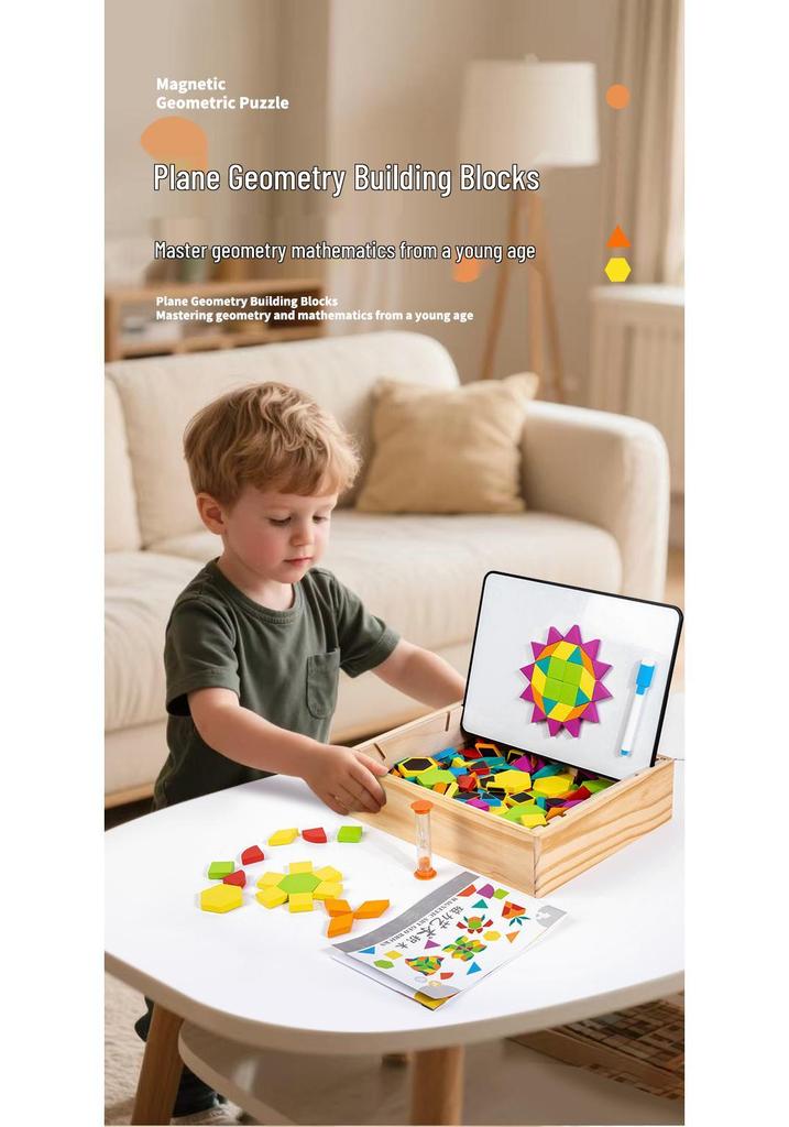 Magnetic Geometric Building Blocks: Children's Educational Wooden Puzzle for Early Learning and Parent-Child Interaction.