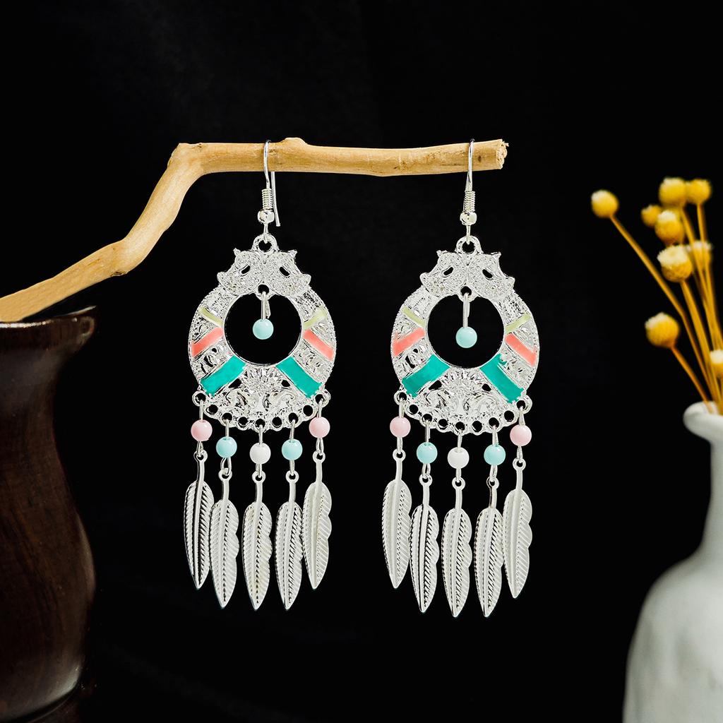 Geometric Round Ethnic Style Earrings, Long Fringed Earrings For Bohemian Retro Tourist Attractions