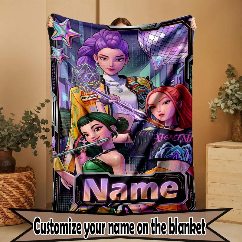 Custom Name Personalized Demon Hunters Kpop Print Blanket, Home Decor, Bedroom, Sofa, Camping, Couch, Gifts for Birthday Christmas