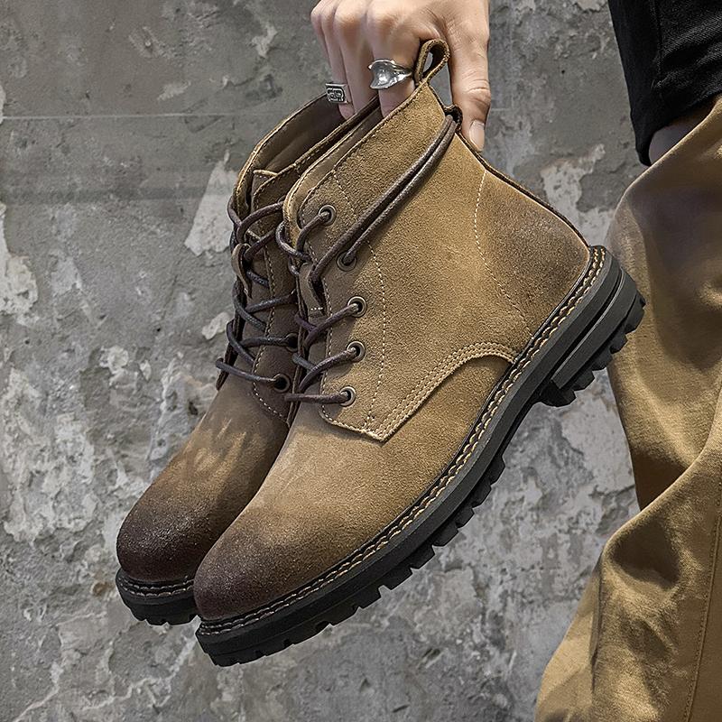 Mode Anti-Rutsch Handgemacht Herren Knöchelhohe Stiefel Wildleder Hohe Schuhe Outdoor Herren Wanderschuhe Sneaker Mode Männlich Motorrad Botas