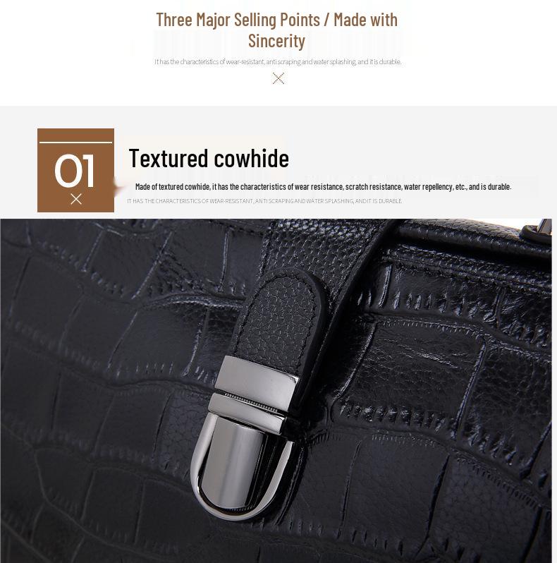 Retro Crocodile Grain Genuine Leather Doctor Bag - Large Capacity High-End Women's Handbag & Shoulder Bag