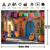 2D Colorful Mexican Patio Backdrop Guitar and Papel Picado Decor