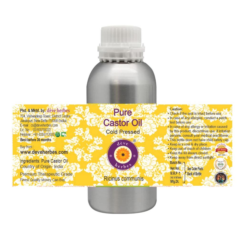 Deve Herbes Pure Castor Oil (Ricinus Communis) | Cold Pressed | Natural | Undiluted | For Diluting Essential Oils | For Hair, Skin & Massage | Me