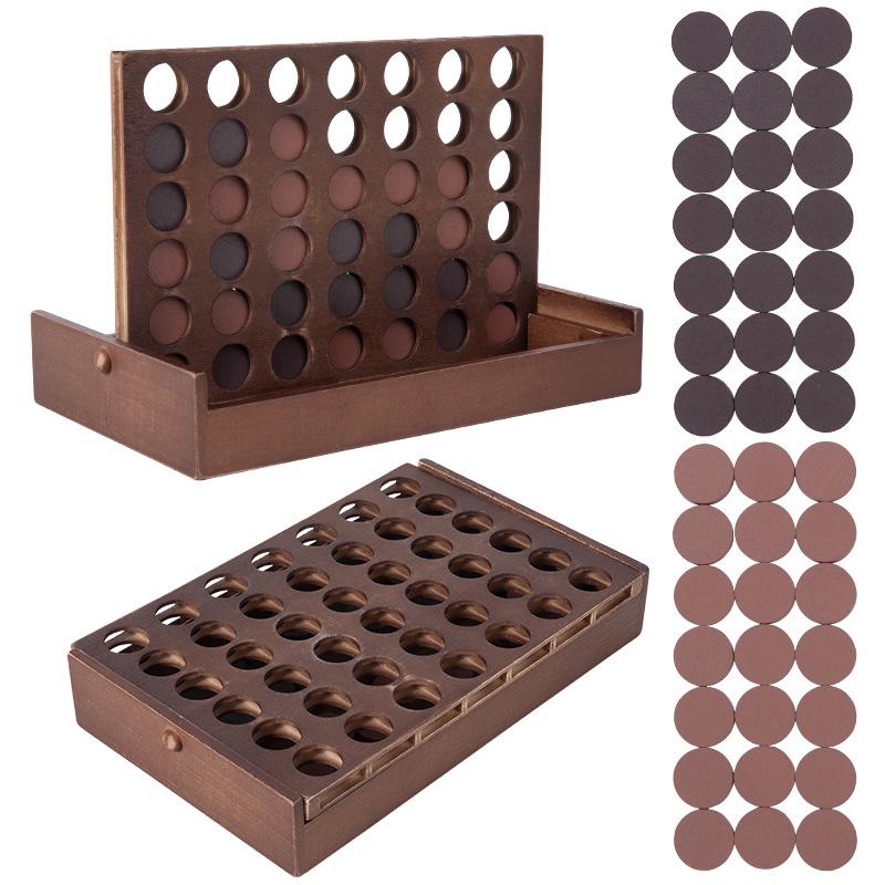 Carbonized Wood 3D Four-in-a-Row Educational Game for Kids - Wooden Box Edition
