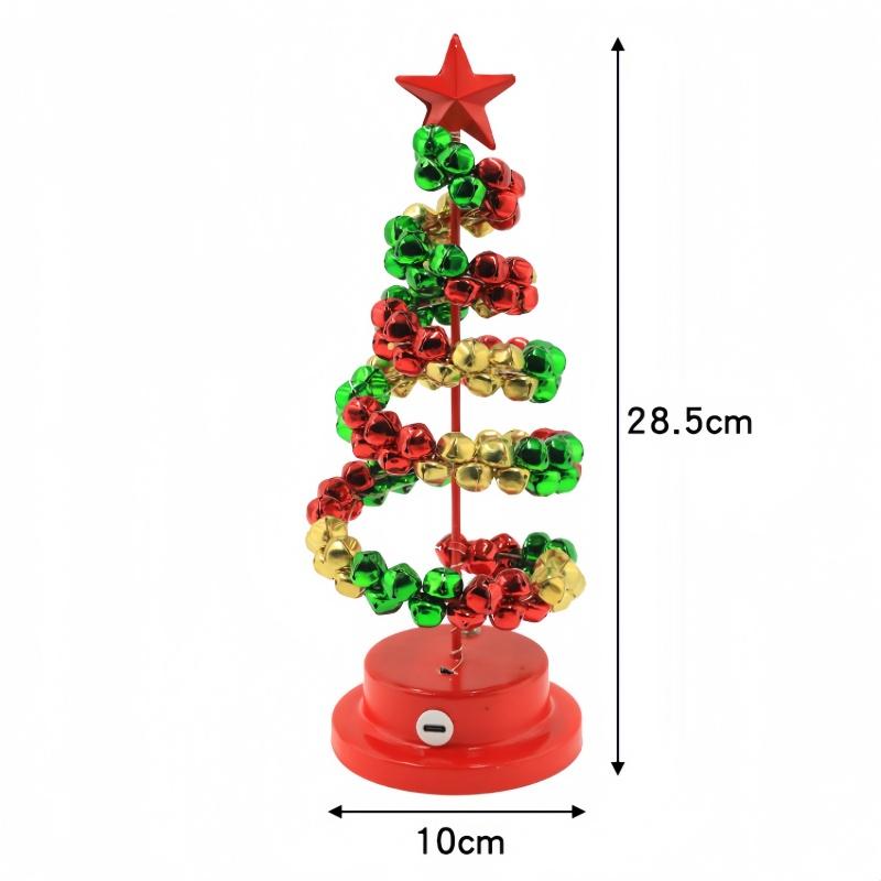 Christmas Tree LED Light Rechargeable 28.5cm Jingle Bells Iron Spiral Tabletop Decor Xmas Desktop Ornament Home Holiday Gift