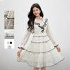 Qiushuiyiren Elegant Contrast Lace A-Line Midi Dress