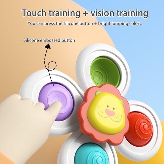 3Pcs/Set Baby Spinner Toy with Suction Cup Mushroom Lion Dinosaur Educational Table Bath Infant Spinning Fidget Toy Toddler Gift