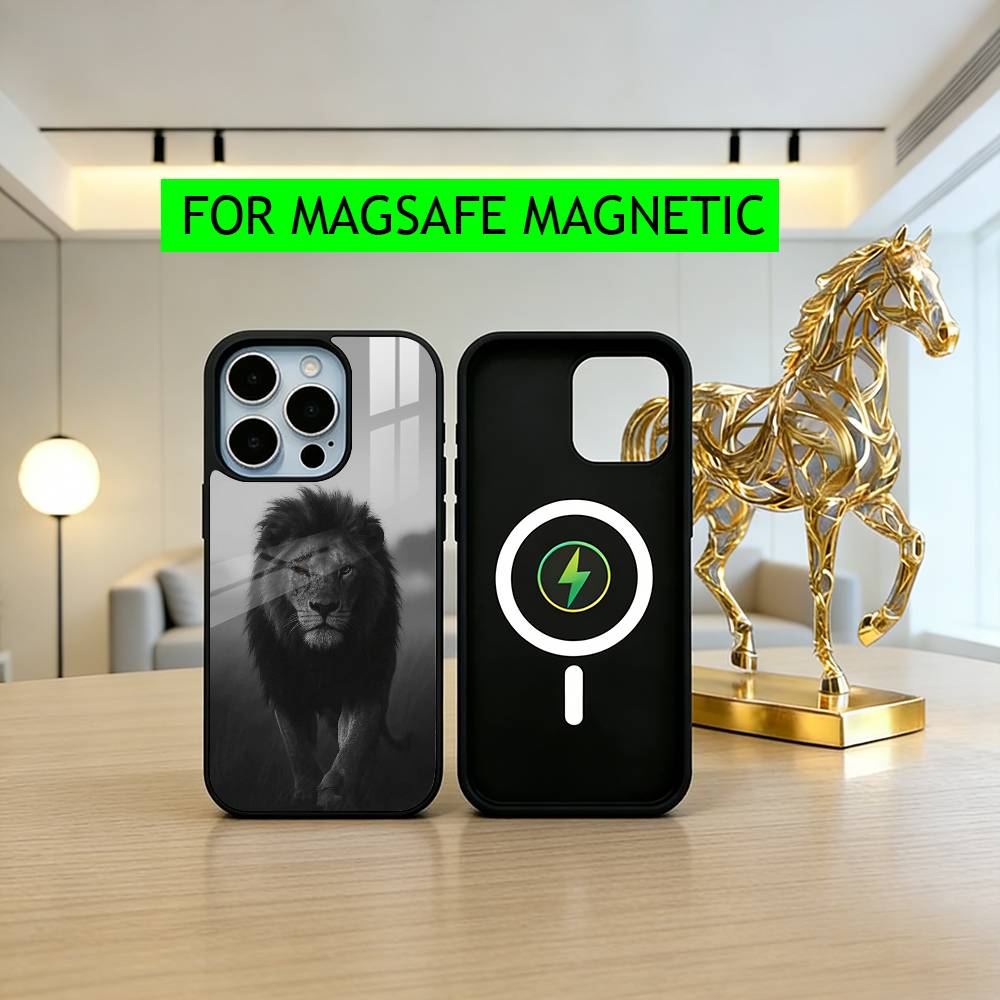 L-Lion P-Pattern Phone Case For iPhone17,16,15,14,13,12,11 Plus,Pro Magnetic with Magsafe Wireless Charging