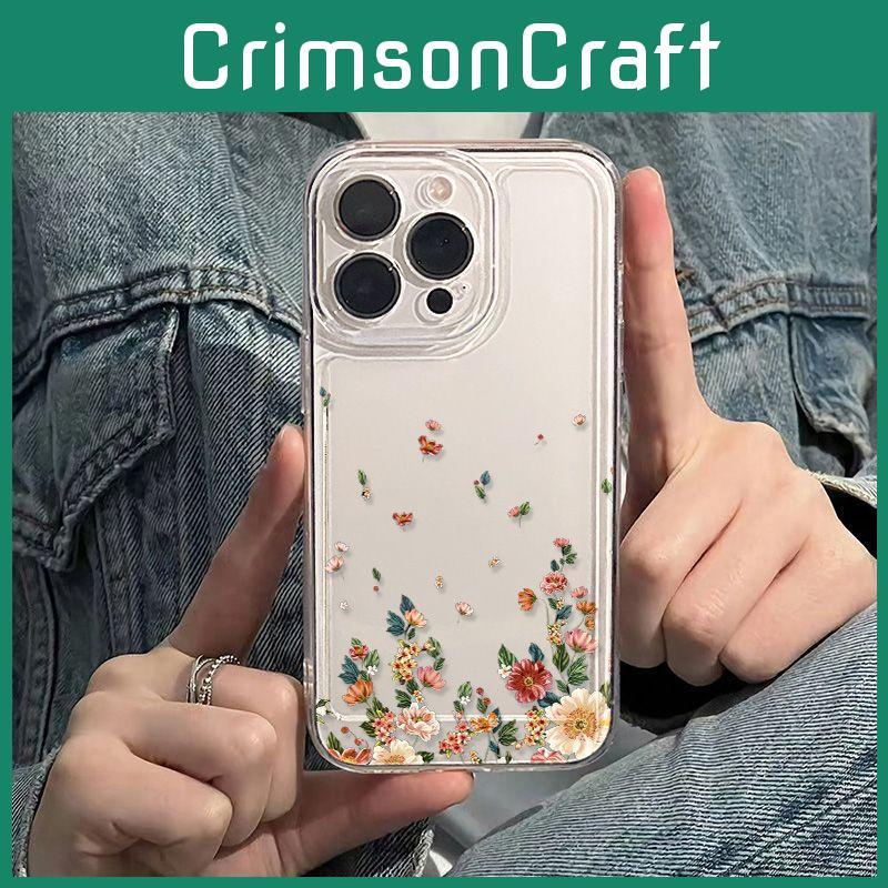 Iphone For 15 Pro Max Transparent Phone Case With Flower Print Design Decoration
