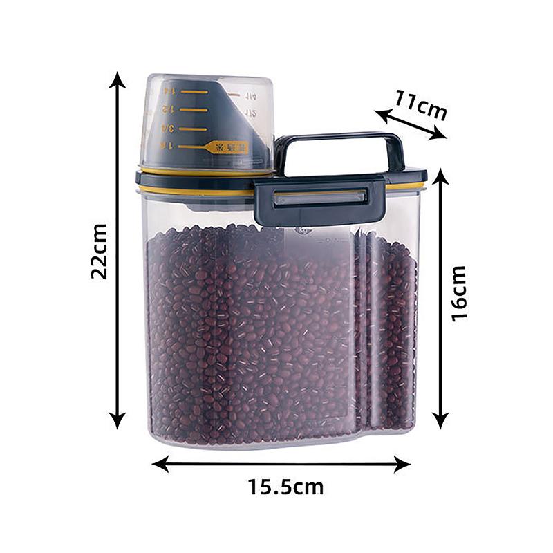 

2/1,5 кг ведро для еды, пластиковый резервуар для хранения с мерным стаканчиком, большой емкости, компактный контейнер для хранения риса S синий