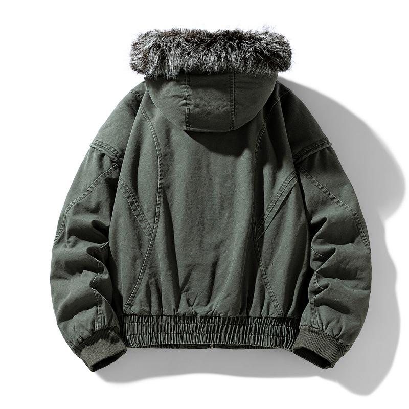 HL Winter Style Men's Thick Hooded Cotton Jacket with Large Fur Collar - For Middle-Aged and Young Men