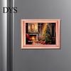 Holiday Decor Magnets 3Pcs LED Glowing Christmas Fridge Magnet, Wooden Frame Refrigerator Magnetic Decoration for Kitchen Cabinets Whiteboards Lockers