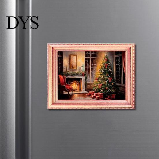 Holiday Decor Magnets 3Pcs LED Glowing Christmas Fridge Magnet, Wooden Frame Refrigerator Magnetic Decoration for Kitchen Cabinets Whiteboards Lockers