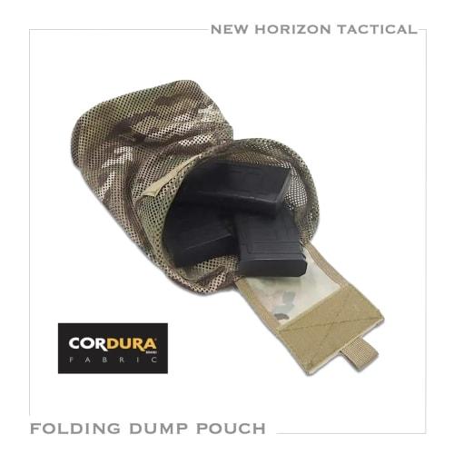 NEW HORIZON Folding Dump Pouch Multicam Mesh Roll-Up Foldable Dump Pouch Utility Pouch Multicam Mesh Molle Compatible Airsoft (Multicam)