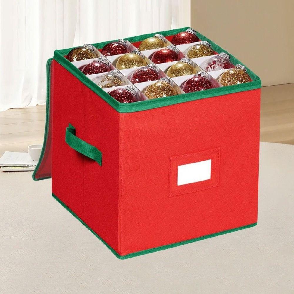 64 Grids Christmas Ball Storage Box Zipper Closure Folding Ornament Storage Box Large Capacity with Dividers