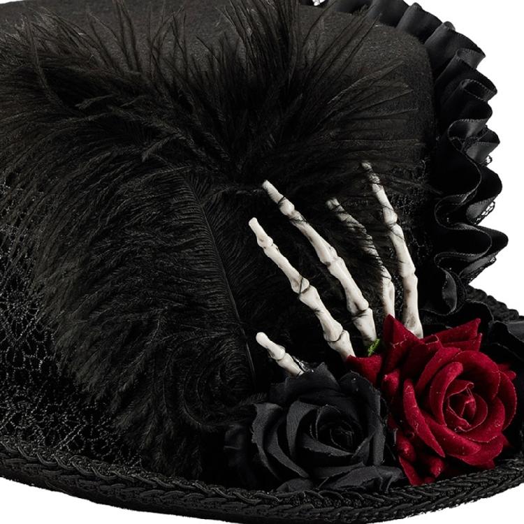 Theatralischer Zylinder Kostüm-Requisiten Kopfbedeckung mit Spitzendetail und gotischer Skeletthand für Frauen Party- und Bühnenauftritte