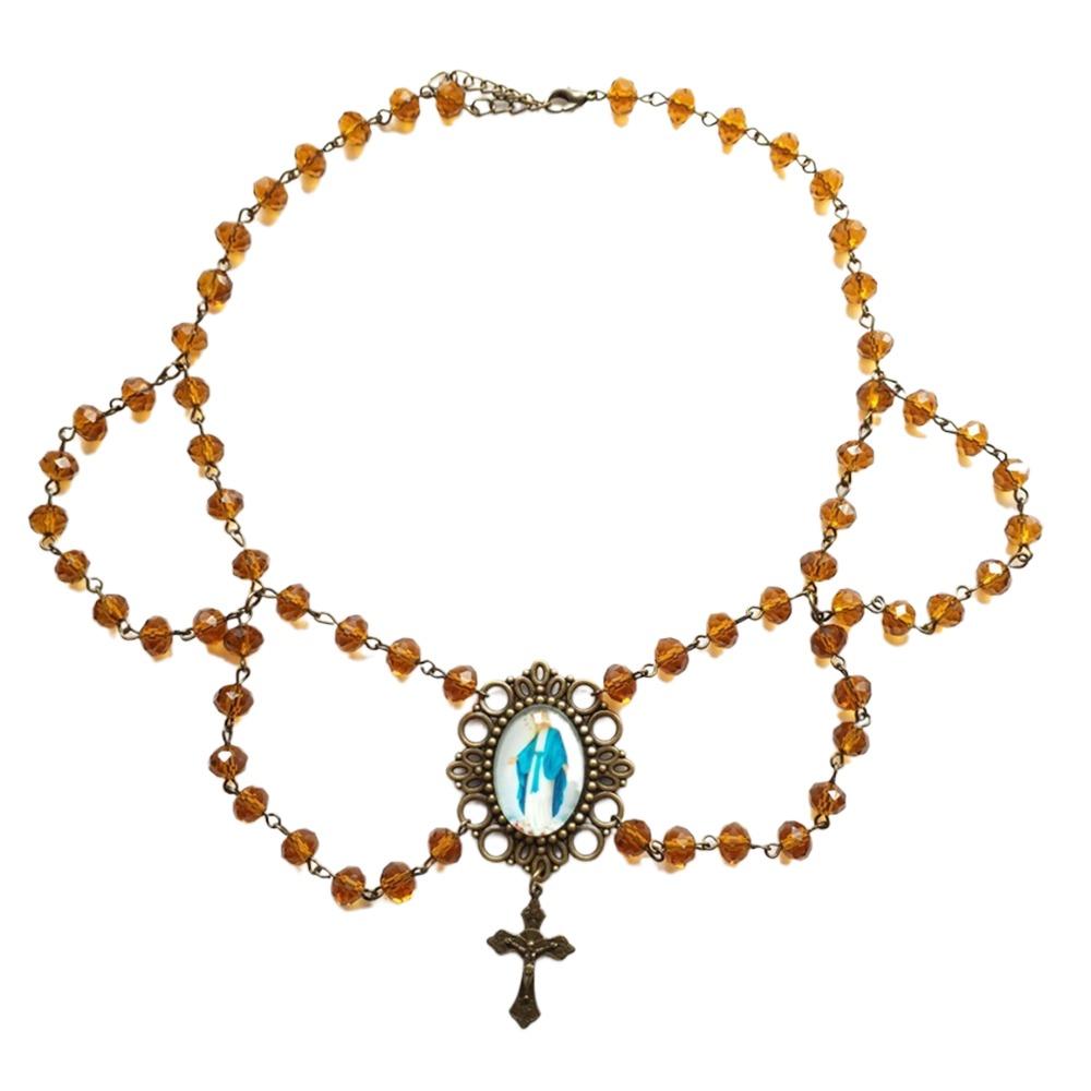 Pearl Tassel Virgin Chokers Necklace Acrylic Religious Jewelry New Cross Necklace  For Women