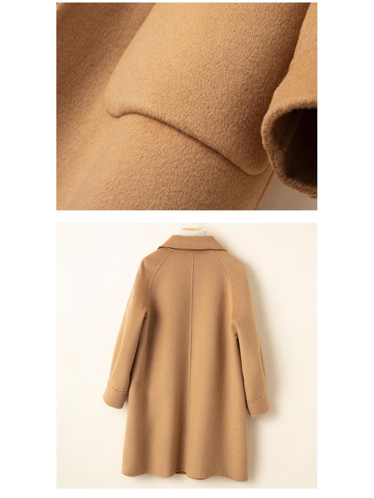 Dámský kašmírový kabát střední délky oboustranný na podzim/zimu - Petite, Čistě ručně šitý, Celovlněný, Zesílený design
