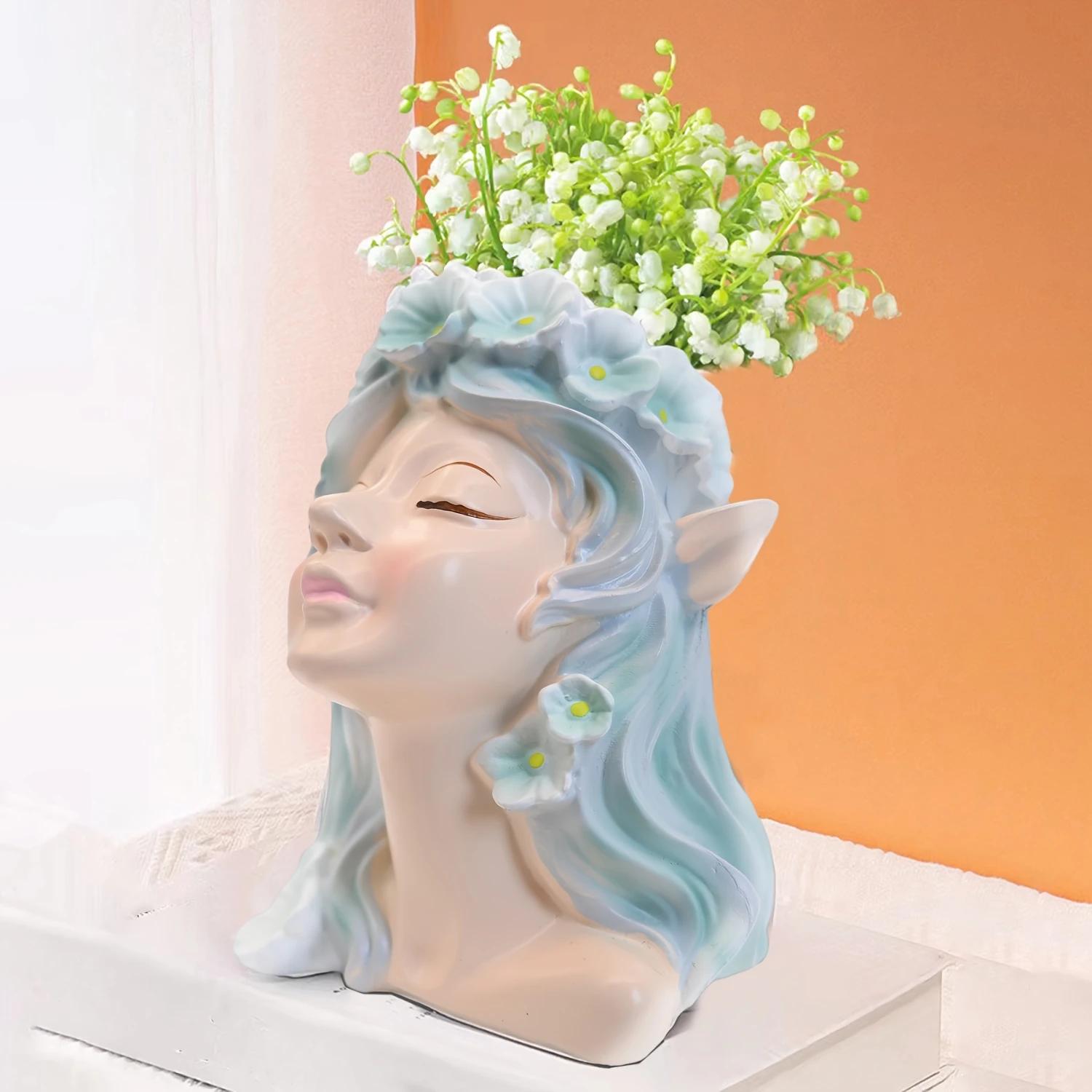 

1pc, European-style Creative Flower Fairy Elf Girl Flowerpot, With Drainage Holes For Succulent Potting, Seedling Flowerpot