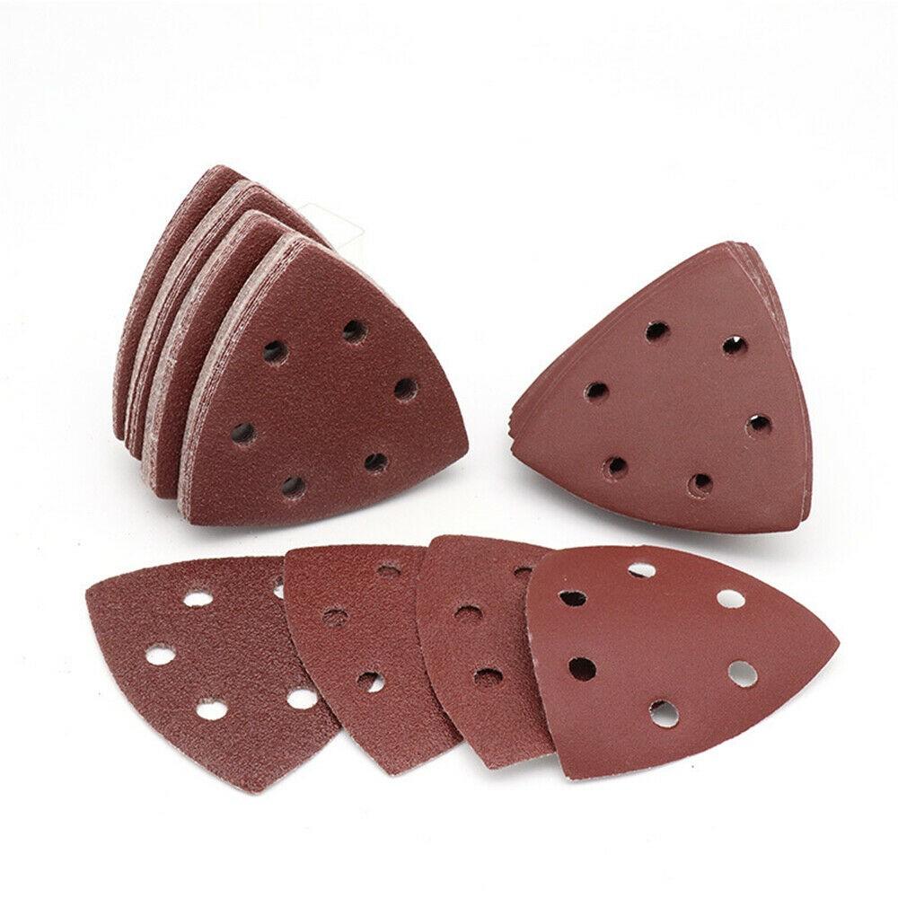 20pcs Sandpaper Triangular Sanding Discs Hook And Loop Aluminum Oxide Pads 90mm 6 Hole Abrasive Tools For Wood Sanding Tools
