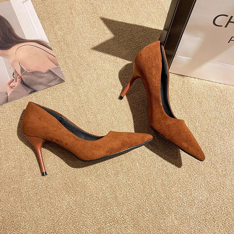 Moda Taglia Grande 34-42 Scarpe da Donna con Tacco Alto Moda Semplici Monocromatiche Tacco Alto Sottile a Punta Scarpe Singole Stivaletti da Donna con Tacco