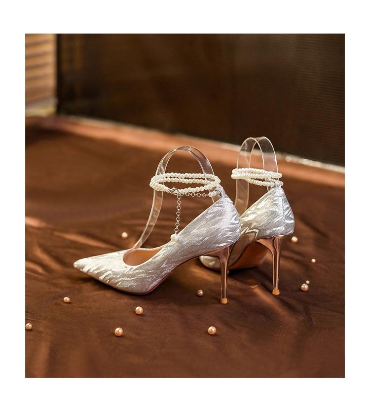 

Crystal wedding shoes women s 2025 spring and summer new main wedding dress bride French high-heeled Xiuhe wedding dress two wear is not tired 42