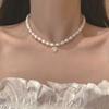 Halskjede med ferskvannsperler i koreansk stil for kvinner, delikat vintage kragebenkjede med zirkonanheng, festesmykker
