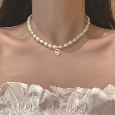 Collar de Perlas de Agua Dulce Estilo Coreano Para Mujer Delicado Vintage Cadena Clavícula Collar Colgante Zircón Joyería de Fiesta