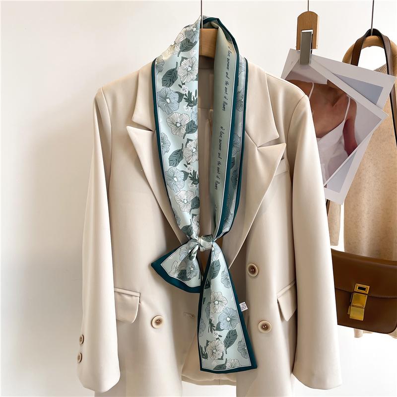 Tassel-decorated Suit Necktie Belt Small Strip Headband Silk Scarf Women's Double-sided Printed Narrow Thin Scarf