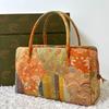 Used [Good Condition] Japanese Style Bag, Rikyu Bag, Gold Brocade, Specialty Split, Patchwork, Obi Fabric, Pure Silk, Box Included