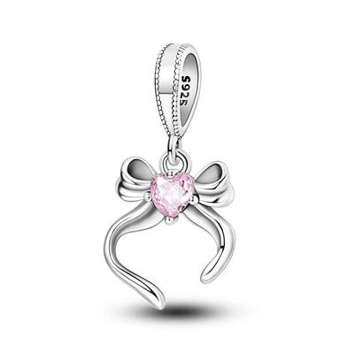 Original Charmscopper Pink Heart-Shaped Bowknot Beads Fit Charms Platabracelets For Women Jewelry Making Fine Gifts