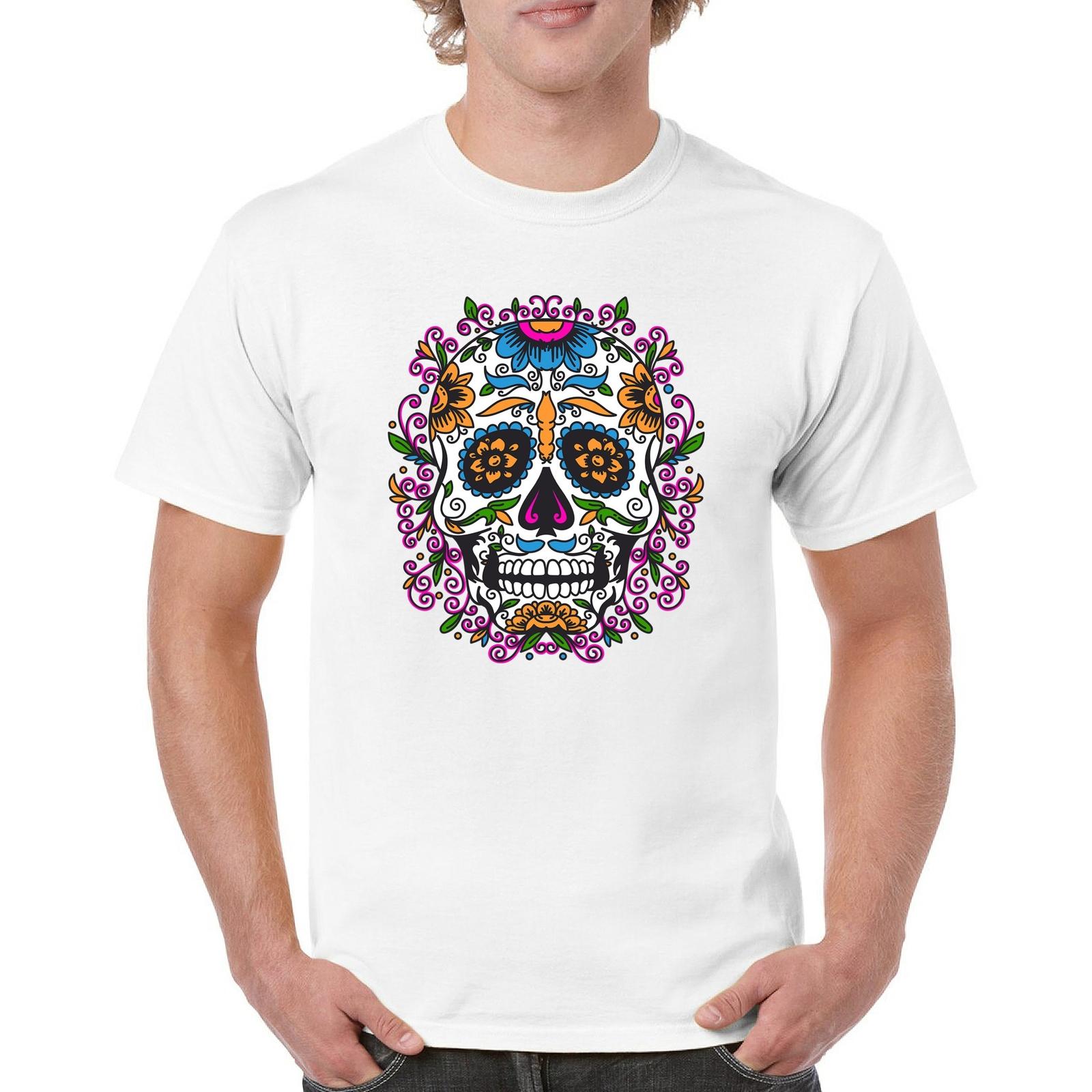 Floral Sugar Skull Day of the Dead T-Shirt Dia de los Muertos Tee S