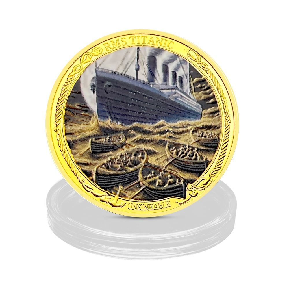 Titanic, vrakscen, färg, relief, hantverk minnesmynt, presentval, prydnader, Romantisk Kärlek Minnesmynt