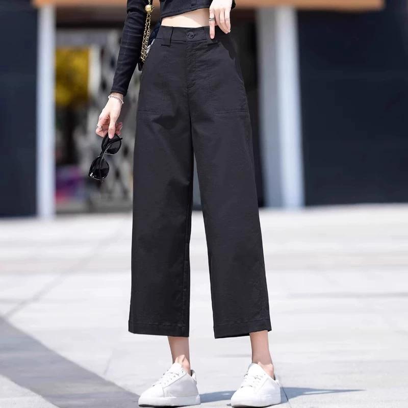 Clearance Sale Women s Summer Thin Pants 2026 Petite Cropped Pants High-Waisted Straight Wide-Leg Pants Women s Casual Pants 3XL чёрный