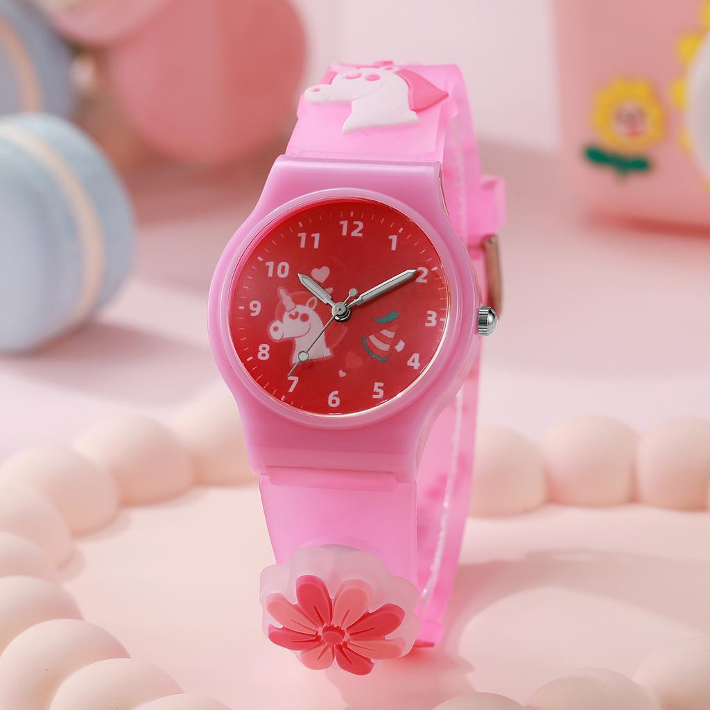 Novo estilo relógio de pulso de quartzo de desenho animado de festa de unicórnio para meninas, pulseira de silicone, relógio de quartzo bonito e colorido para estudantes