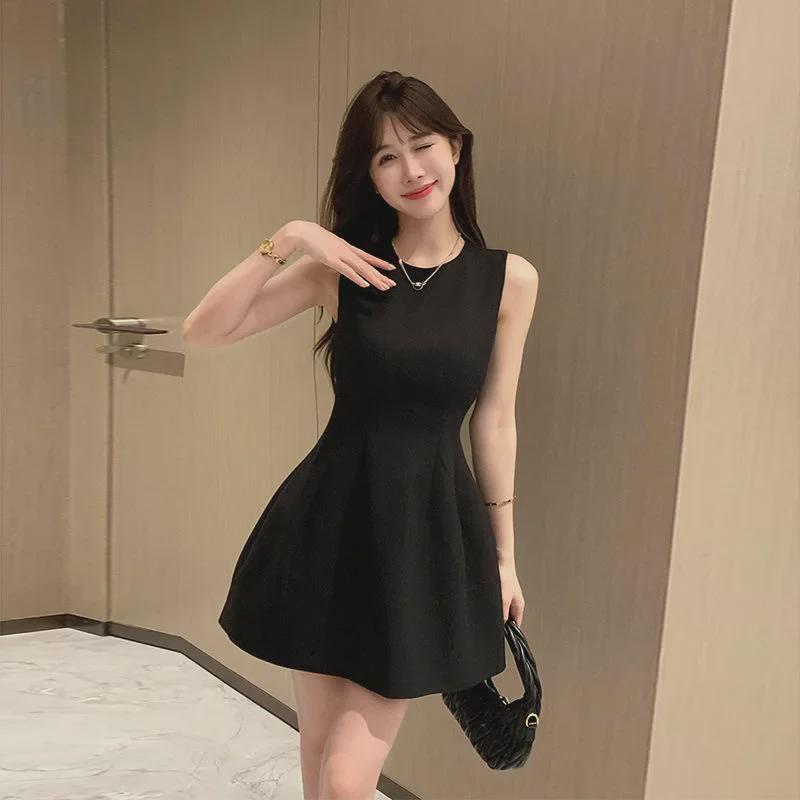 Korean Style Sleeveless Waist Dress - Summer Fashion Round Neck Skirt for Women