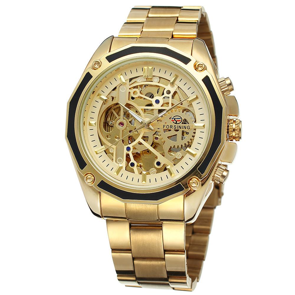 Orologio Meccanico Automatico Forsining Cinturino in Acciaio Vuoto Luminoso Orologio da Uomo Moda Orologio Meccanico