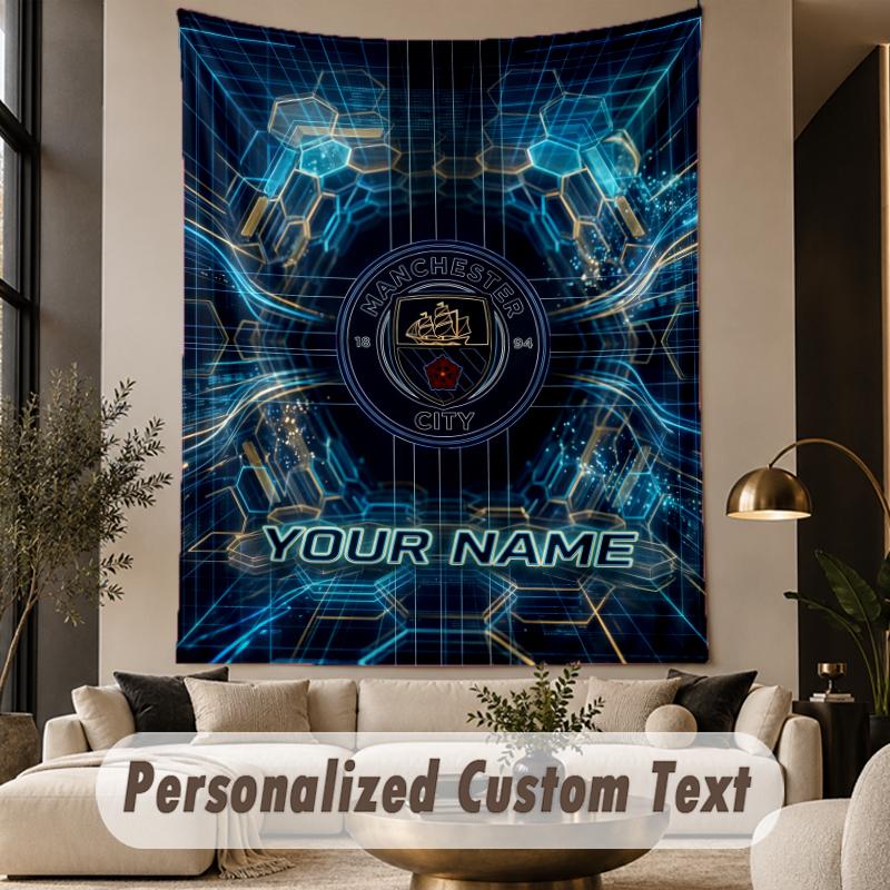 Custom Text Tapestry Manchester City Print Wall Tapestry Indoor Living Room Wall Decor