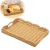Imitation Rattan Tablett Vintage Rechteckiges Serviertablett Dekorative Tischplatte Servierkörbe Multifunktionale Organisationsplatte