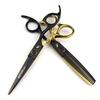 6.0" Napsen Black & Gold Hairdressing Scissors - Straight & Thinning Shears (Little Gold Tiger Design)