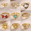 Romantische Anillos Roter Zirkon Schleife Offene Ringe Für Damen Goldfarbe Geometrisches Herz Sonnenblumenring Sonnenschmuck Hochzeits Schmuckstück Geschenk