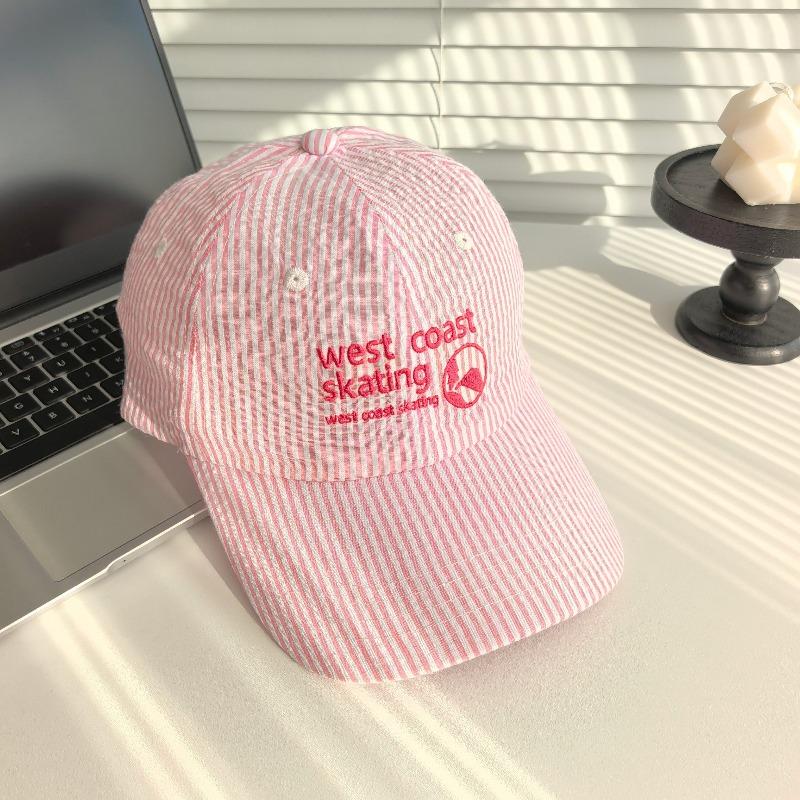 1pc Striped Embroidered Baseball Cap for Women,outdoor Leisure Korean Style Fresh and Cute Sunshade Cap,suitable for Daily Wear