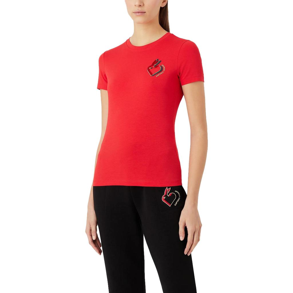 Emporio Armani SS23 Printed Round Neck Short Sleeve T-Shirt Women Tops Red 3R2T8G-2J07Z1-0334