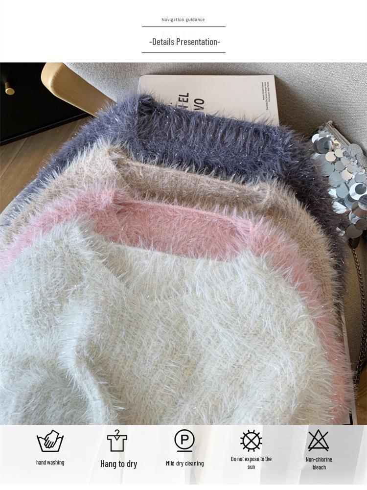 High-Quality Lurex Thickened Women's Pullover Sweater - Autumn/Winter Versatile Sweet Top