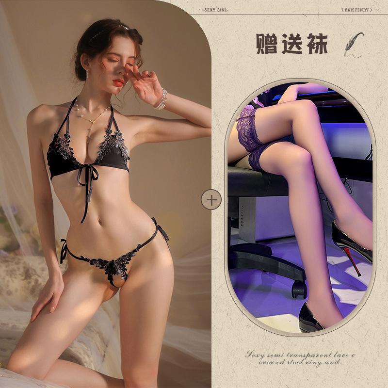 New sexy three-point erotic underwear free bikini open crotch temptation large size women's suit