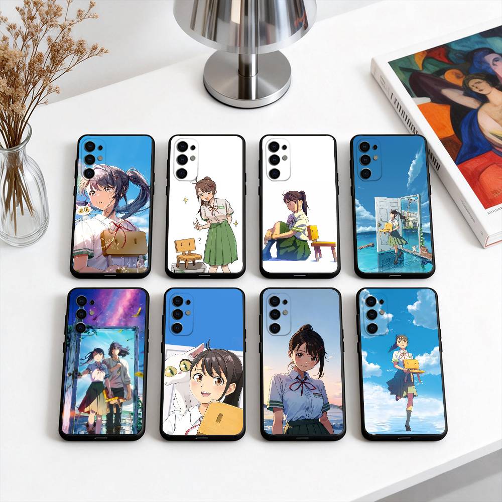 Cute S-Suzume Anime Phone Case For Samsung S25,S24,S21,S22,S23,S30,Ultra,S20,Plus,Fe,Soft Silicone Black Cover