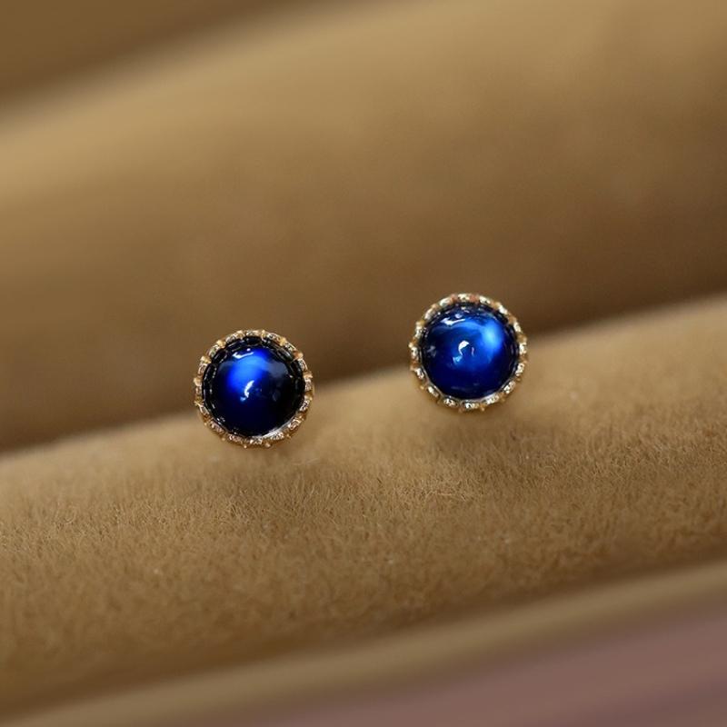 

Mystic Blue Moonstone Ear Studs, S925 Silver Posts with 18K Gold Accents, Ear Cuff Style 925 silver